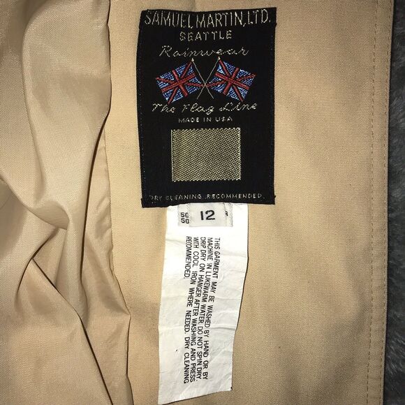 Samuel Martin Long Sleeve Button Up Rainwear Coat Tan Womens Size 12 Made In USA - Picture 5 of 11